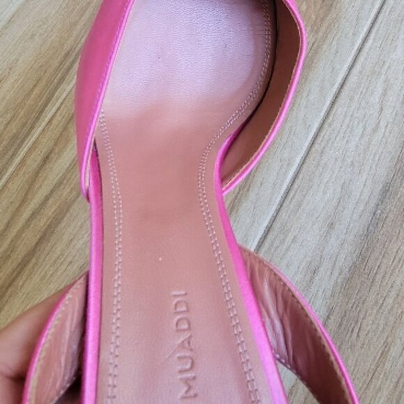 Amina Muaddi Begum Pink Satin Embellished Leather Slingback Shoes Eur. 39.5